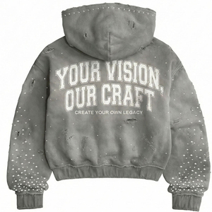 Sudadera con capucha holgada para hombre con pedrería, manga larga, peso pesado 450GSM, estilo urbano de invierno, hombros caídos - Product Image 2
