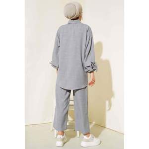 ชุด2ชิ้นผ้าลินินมีกระดุมสีเทา - Product Image 2