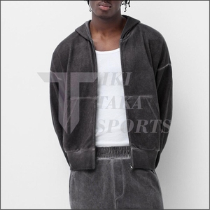 Sweat à capuche unisexe personnalisé en molleton bouclette avec fermeture éclair, imprimé numérique, écologique, style vintage délavé à l'acide - Product Image 3
