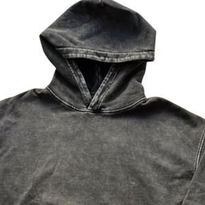 Sudadera con Capucha Estilo Vintage Lavada con Ácido Color Carbón Oscuro, Aspecto Desgastado, Sudadera Holgada de Algodón Suave, Unisex, Informal, para Calle - Product Image 2
