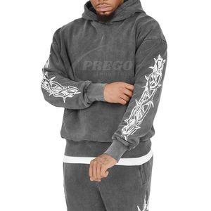 ชุดฮู้ดดี้และกางเกงวอร์มทรงเฮฟวี่เวท ล้างสีแบบแอซิด  แบบเรียบ  สำหรับสกรีนลาย  สไตล์วินเทจ ระบายอากาศได้ดี สำหรับผู้ชาย ปี 2025 - Product Image 4