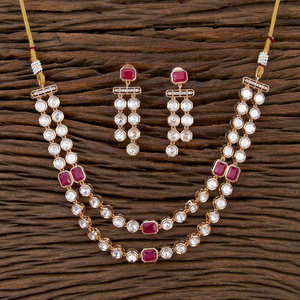 Artificial Kundan Classic Necklace <b>Set</b> With <b>Rose</b> <b>Gold</b> Plating Fashion <b>Jewellery</b> Exporter in India - Product Image 1