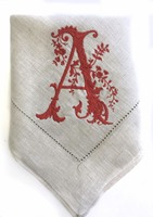 Serviettes de table en lin 100% avec ourlet festonné, pour repas raffinés, personnalisées, monogramme brodé blanc, style japonais, couleur personnalisée, logo sur les serviettes