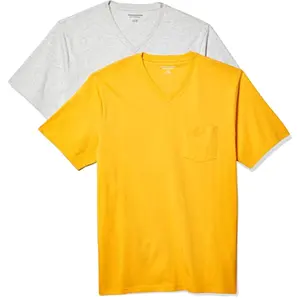 Camiseta masculina com gola V, camiseta personalizada para homens, camiseta elegante com gola O e amarelo, ideal para o verão, atacado