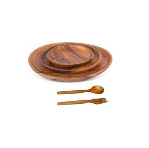 100% Real Wooden Dinner <b>Set</b> 1 Large Size Wooden Plate and 3 Bowl and 1 Spoon for Dinnerware Use for Sale - Product Image 5
