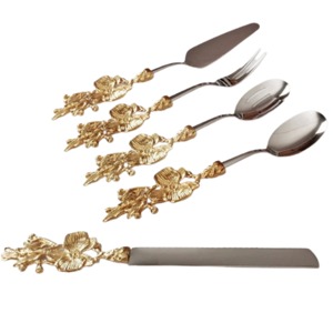 Ensemble de 5 fourchettes, cuillères et couteaux en acier inoxydable plaqué couleur argent, couverts lavables au lave-vaisselle à usage domestique en Inde - Product Image 6