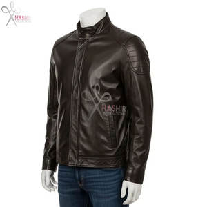 แจ็คเก็ตผู้ชายสไตล์สตรีทแวร์ ผ้าแคนวาสผสมหนังแท้ กันน้ำ ทนทาน อุ่นสบายสำหรับฤดูหนาว ดีไซน์คอตั้ง แฟชั่น ซิป  ลำลอง สไตล์ไบค์เกอร์ - Product Image 3