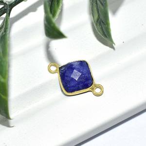 Connecteur de bracelet en saphir bleu, 8 mm, connecteur de charme en pierre précieuse, fait à la main, plaqué or, lien de bracelet, bijoux, cadeau pour l'amour - Product Image 1