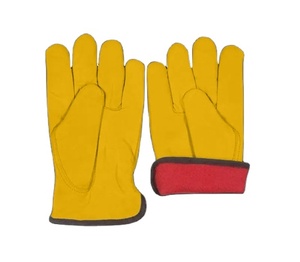 Premium Quality Thick Goat Grain Leather Driver Keystone Thumb Red Fleece Lined <b>Gloves</b> Leather Industrial Safety Cold Resistant - Product Image 6