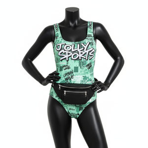 Maillot de bain femme 240 GSM polyester élasthanne vert menthe imprimé graffiti une pièce avec logo personnalisé - Product Image 4