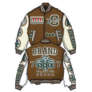 Chaqueta universitaria con bordado personalizado para hombre, chaqueta de cuero grueso con manga al hombro, chaqueta de vuelo de béisbol, chaqueta de invierno holgada con cremallera - Product Image 4