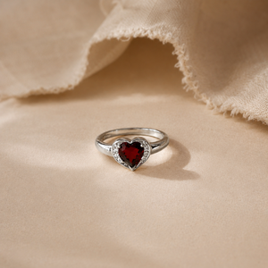 Platinum Rhodium Plated Garnet Heart Zircon <b>Ring</b> Classic Wedding Gift - Product Image 4