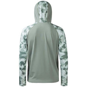 Ropa de pesca UPF 50 + Camisas de pesca de manga larga transpirables de secado rápido Diseño personalizado Camo Pesca Sudadera con capucha Sublimación de poliéster - Product Image 3