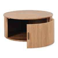Table basse ronde moderne en bois avec plateau en pierre, structure en bois massif, rangement durable, mobilier de luxe pour salon, table centrale