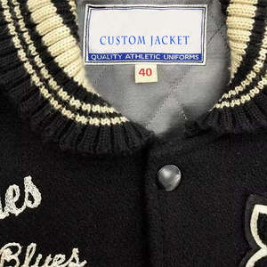 Chaqueta de baloncesto de lana de invierno informal vintage con patrón de letras bordadas estilo de un solo pecho y bolsillo frontal al por mayor - Product Image 5