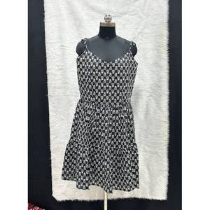 Otoño y otoño mujer moda Handblock algodón vestido sin tirantes fideos silueta mano hilado indio Camiseta estilo Midi longitud - Product Image 2