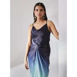 Robe longue en satin ombré pour femmes, bretelles spaghetti, drapée, élégante, pour les soirées et les vacances - Product Image 2