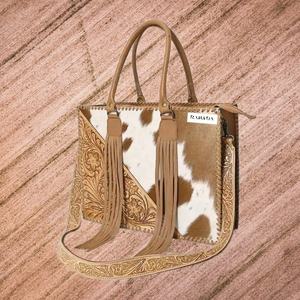 Sac fourre-tout à franges en cuir de vachette sculpté à la main en cuir de vachette occidental Sac à main élégant Sacs en cuir pour femmes à usage multiple - Product Image 2