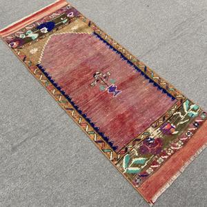 พรมตุรกีวินเทจ ขนาด 1.9x4.9 ฟุต (58x148 ซม.) พรมขนสัตว์ลายตารางสีแดง - Product Image 4