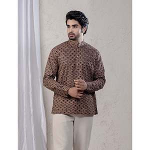 Kurta court en coton imprimé décontracté pour hommes avec manches longues - Product Image 1