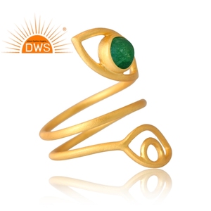 Trending Design Sterling Silver Natural 18K Gold Plated Aventurine Green <b>Quartz</b> Gemstone <b>Ring</b> Demi Fine Jewelry Manufacturer - Product Image 4