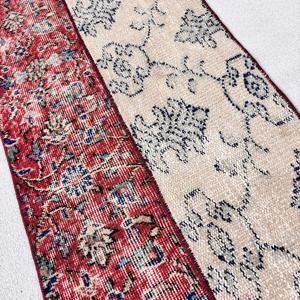 Vintage Turkish Rug 1.9x4.3 ft (57x130 cm), <b>Red</b> Ikat <b>Wool</b> Rug - Product Image 3