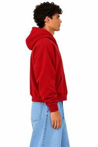 Sweat-shirt à capuche zippé rouge pour homme, coupe classique, couleur unie, décontracté, coton/polyester 350g, vêtement d'automne AURA Art-U303 - Product Image 3