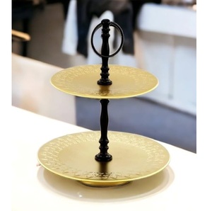 Support à gâteau en métal à 2 étages fait à la main, forme ronde, support de présentation, vaisselle, plaqué or, mariage, anniversaire, outil pour gâteau - Product Image 2