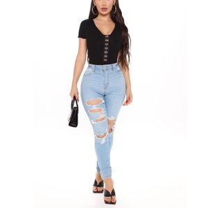 Design personnalisé Nouveau Taille Haute Délavé Déchiré Plus Size Jeans Plus Size Jeans Denim pour femmes Pantalons pour femmes Exportation depuis BD - Product Image 5