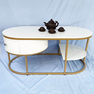 Modern Oval <b>Coffee</b> <b>Table</b> with Stone Top and Gold-Painted Frame Durable Living Room Furniture with Movable Drawers TT68177 - Product Image 3