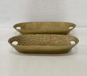 Ensemble de plateaux en métal contemporains faits à la main Acube Industries impression numérique présentoir à bougies élégant décoration de la maison servant - Product Image 1