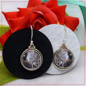 Turritella Agate Gemstone <b>Earrings</b> 925 Solid Sterling <b>Silver</b> Round Shape <b>Earrings</b> for Women & Girls <b>Dangle</b> <b>Earrings</b> Jewelry - Product Image 3