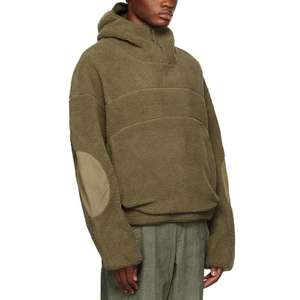 Nuevo OEM Street Wear Hombres de manga larga con paneles de construcción Codo Parche Canguro Bolsillo Polar Fleece Sudaderas con capucha de alta calidad para hombres - Product Image 2