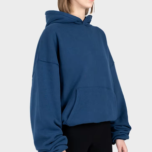 Logo personalizzato blu Navy manica lunga <span class=keywords><strong>felpe</strong></span> in cotone <span class=keywords><strong>felpe</strong></span> con cappuccio palestra allenamento taglie forti sport Fitness un pezzo <span class=keywords><strong>felpe</strong></span> da donna - Product Image 5