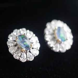 Vintage Style <b>Opal</b> Stud <b>Earrings</b> Dainty Halo <b>Opal</b> <b>Earrings</b> Bridal <b>Opal</b> Studs Genuine <b>Opal</b> Jewelry Gift For Her - Product Image 4
