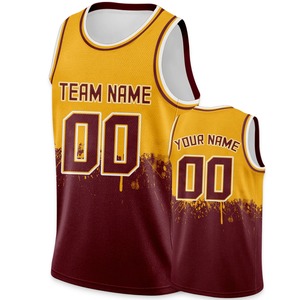Camiseta de baloncesto personalizada para hombres y mujeres, nombre personalizado, logotipo de número, amarillo carmesí, uniforme de equipo de Hip Hop, camisetas deportivas para jóvenes - Product Image 1