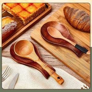 Soporte para cuchara de 2 piezas para estufa, soporte para cuchara superior para mostrador de cocina, soporte rústico con forma de pez de madera para utensilios de espátula de cocina - Product Image 4