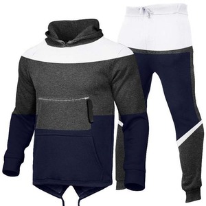 Ensemble sweat-shirt à capuche et pantalon de jogging personnalisé pour hommes survêtement de haute qualité pour hommes pull couleur bloc avec poche zippée costumes en coton - Product Image 6