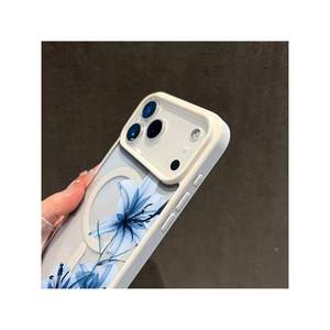 เคสโทรศัพท์ใสแบบวงแหวนแม่เหล็กพิมพ์ลายดอกลิลลี่สีน้ำเงินรุ่นใหม่ สำหรับ 17/16/15/14/13/12 Pro Max PMMA - Product Image 2