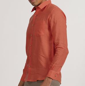 Nouvelle chemise décontractée pour homme en lin et coton tissé, manches longues, col rabattu, teinte unie, anti-rétrécissement, séchage rapide, durable – Collection Été 2024 - Product Image 4