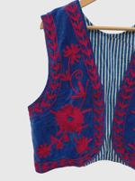Gilet en velours brodé floral sans manches, style Prairie Chic, fait main, haut de printemps pour femme, col en V, doublure en coton