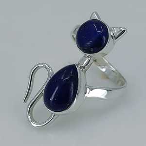 925 Sterling Silver Handmade <b>Cat</b> Statement <b>Ring</b> Lapis Lazuli Gemstone with Natural Blue Pear Shape Boho September Inlay Gift - Product Image 6