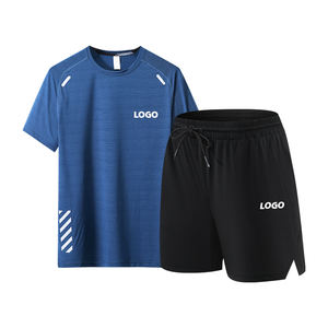 Conjunto Deportivo de Verano para Hombre, Camiseta de Manga Corta y Pantalones Cortos, 2 Piezas, Cuello Redondo, para Entrenamiento, Gimnasio, Correr, Algodón Transpirable - Product Image 1