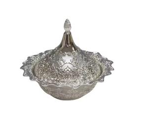 Round Serving Dish With <b>Lid</b> Attractive Date Bowls Sliver <b>Decorative</b> Metal Tray Sets Aluminum Arabic Serving Trays - Product Image 1