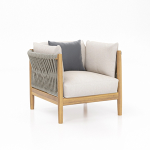 New <b>Models</b> Lounge Chair Natural Teak Wood Combination With Rope And Equipped With Cushion - Gomi - Product Image 1