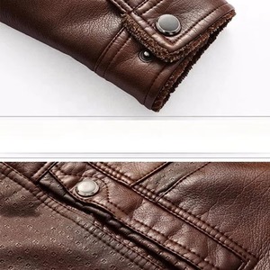 OEM <b>Men</b> <b>Leather</b> <b>Jacket</b> with Stand Collar Custom Logo & Wholesale Available <b>Leather</b> <b>Jacket</b> Winter Warm Lined Stand <b>jacket</b> for <b>men</b> - Product Image 2