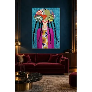 Fida Girl avec chapeau coloré et cheveux tressés, impression sur toile - Product Image 1