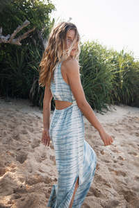 Vestido Maxi sin Mangas con Tie-Dye para Mujer, Aberturas Laterales, Cuello en V Profundo, Cintura Elástica, Ecológico, Transpirable, Lavable, Estilo Bohemio - Product Image 4