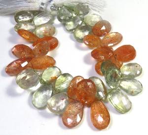 Perles de pierre de soleil verdâtre 12.5-17.5mm perles de poire à facettes naturelles 7 brins de pierres de soleil africaines multiples pierres précieuses en vrac - Product Image 2