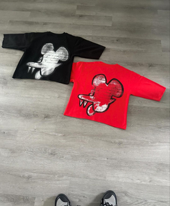 Camiseta de gran tamaño roja y negra personalizada para hombre, 100% algodón, ropa de calle con hombros caídos, Camiseta con estampado de pantalla y logotipo para hombre - Product Image 4